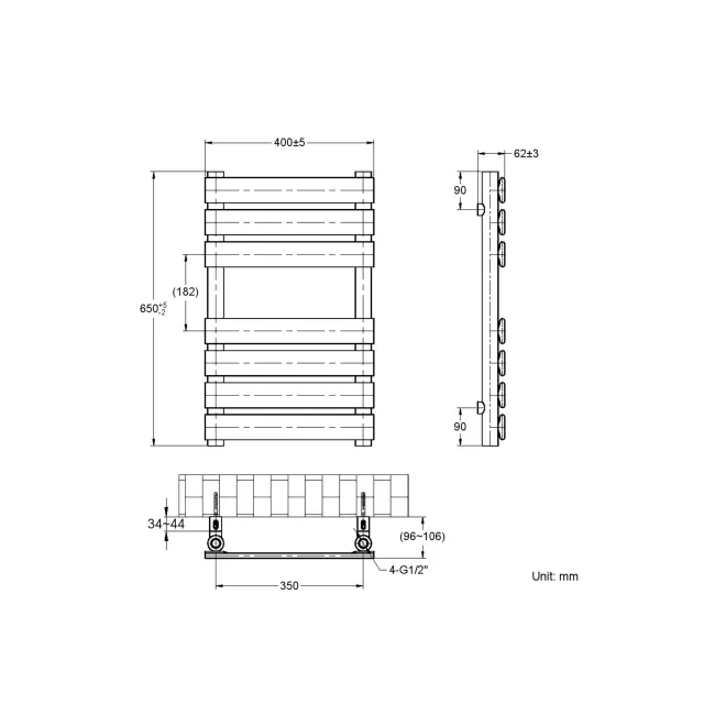 Santorini Electric Brushed Brass Flat Panel Heated Towel Rail 650x400mm