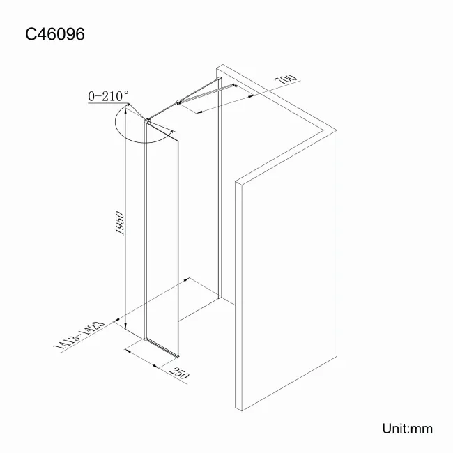 Copenhagen Easy Clean 8mm Wet Room Shower Glass Panel 1400mm & 250mm Pivotal Return Panel