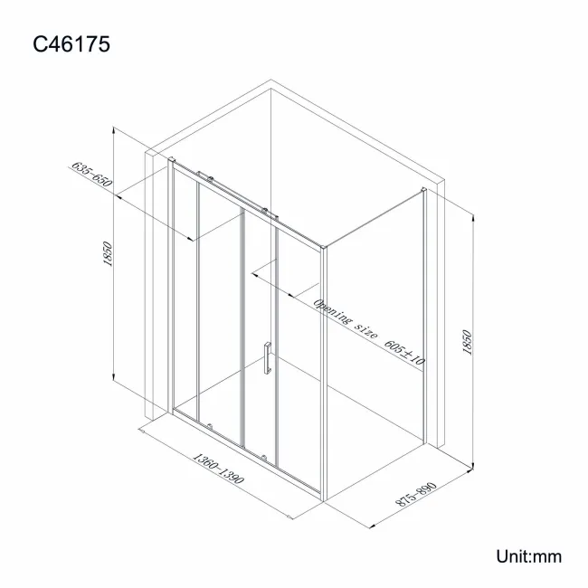 London Matt Black 6mm Sliding Shower Enclosure 1400x900mm