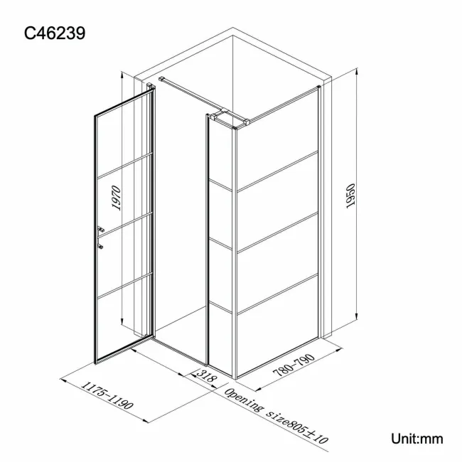 Toulon Matt Black Grid Easy Clean 6mm Pivot Shower Enclosure 1200x800mm
