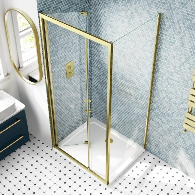 London Brushed Brass 6mm Bifold Shower Enclosure 900x700mm