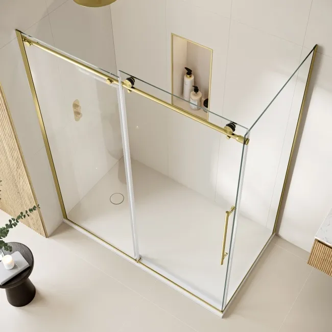 Prague Brushed Brass 8mm Sliding Shower Enclosure 1600x800mm