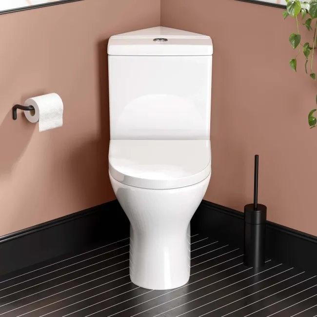 Orlando Rimless Fully Back to Wall Close Coupled Corner Toilet With Soft Close Seat