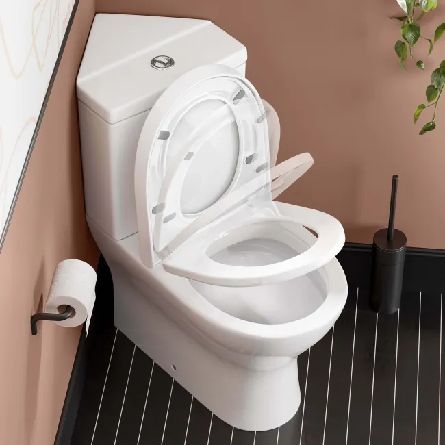 Orlando Rimless Fully Back to Wall Close Coupled Corner Toilet With Soft Close Seat
