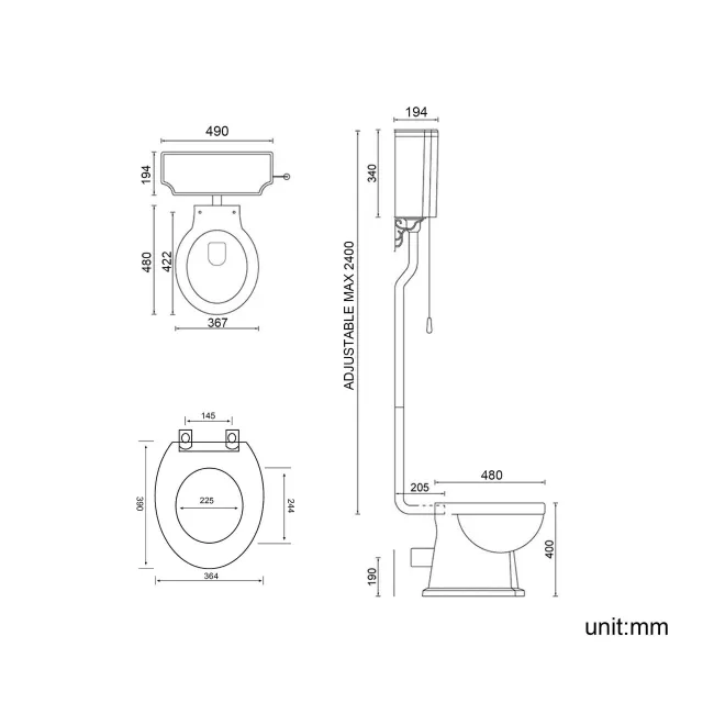 Hudson Traditional High-Level Toilet With Midnight Green Seat & Pedestal Basin - Double Tap Hole