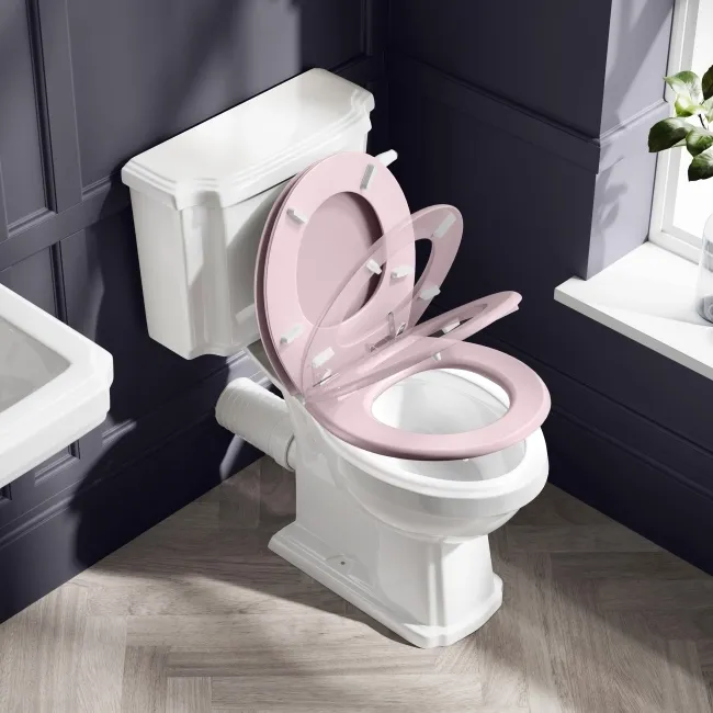 Hudson Traditional Close Coupled Toilet With Cashmere Pink Seat & Pedestal Basin - Single Tap Hole