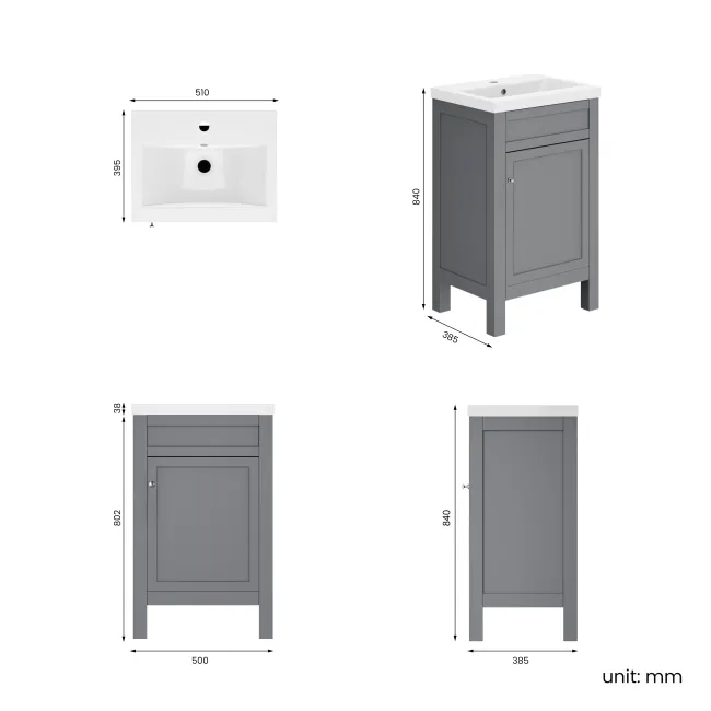 Bermuda Dove Grey Basin Vanity 500mm