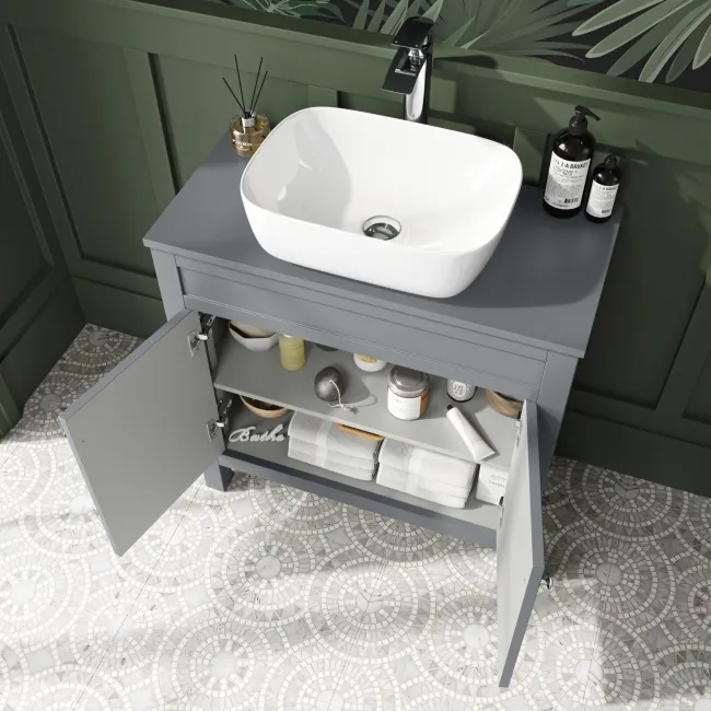 Bermuda Dove Grey Vanity With Curved Counter Top Basin 800mm