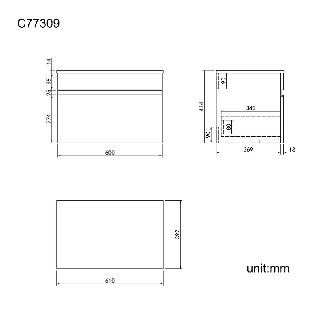Trent Gloss White Wall Hung Drawer with Marble Top 600mm - Excludes Counter Top Basin