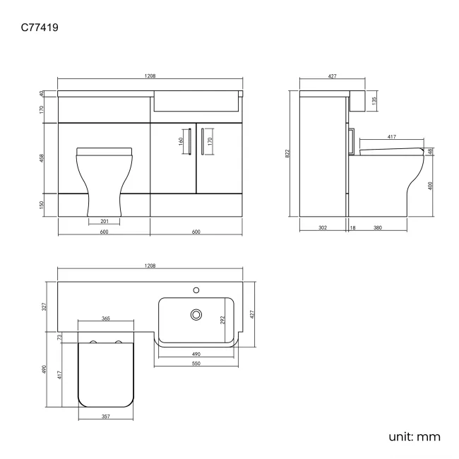 Harper Gloss White Combination Vanity Basin and Atlanta Toilet 1200mm - Right Handed