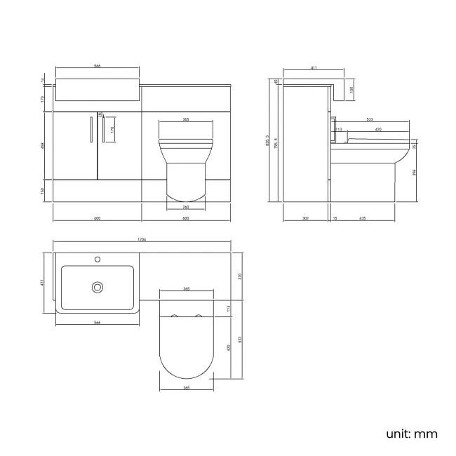 Harper Charcoal Elm Combination Vanity Basin with Marble Top & Miami Toilet 1200mm