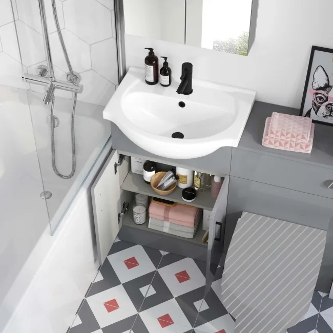 Quartz Stone Grey Basin Vanity and Back To Wall Toilet Unit 1050mm - Black Accents