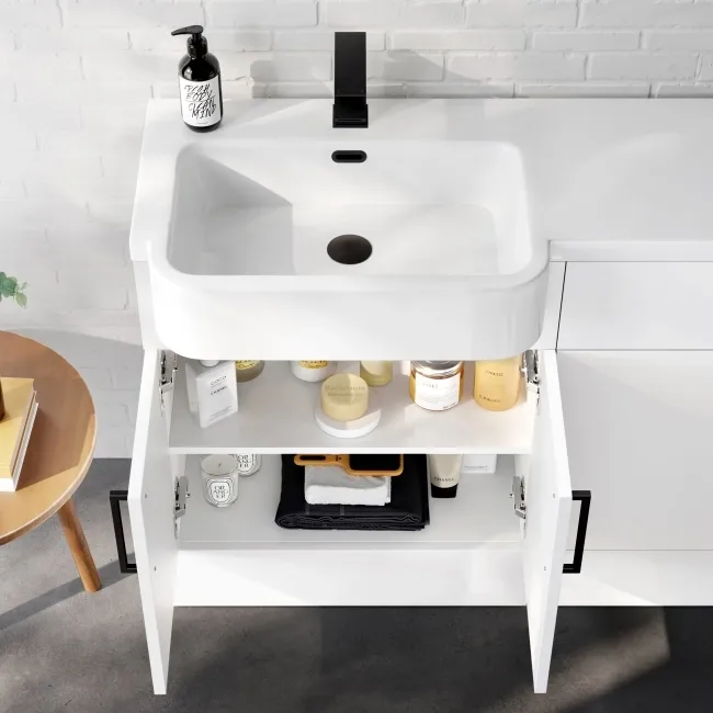 Harper Gloss White Combination Vanity Basin and Aruba Toilet 1200mm - Black Accents - Left Handed