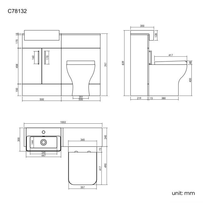 Harper Gloss White Combination Vanity Basin & Atlanta Toilet 1000mm - Black Accents