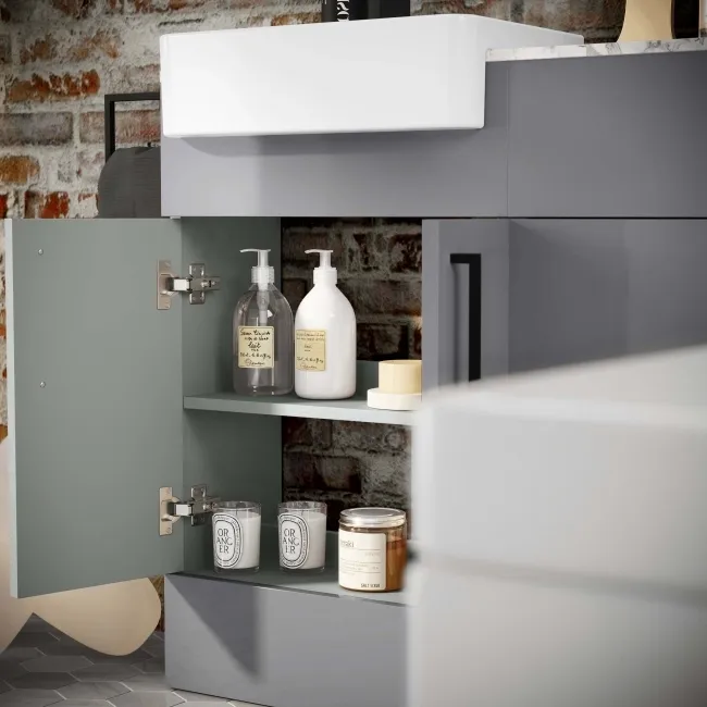 Harper Stone Grey Basin Vanity with Marble Top & Back To Wall Unit 1000mm - Black Accents