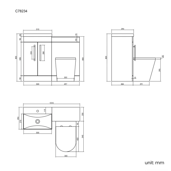 Avon Stone Grey Combination Vanity Basin and Boston Toilet 1000mm