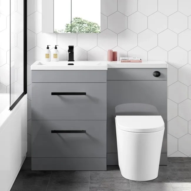Avon Stone Grey Combination Basin Drawer and Boston Toilet 1100mm - Black Accents - Left Handed
