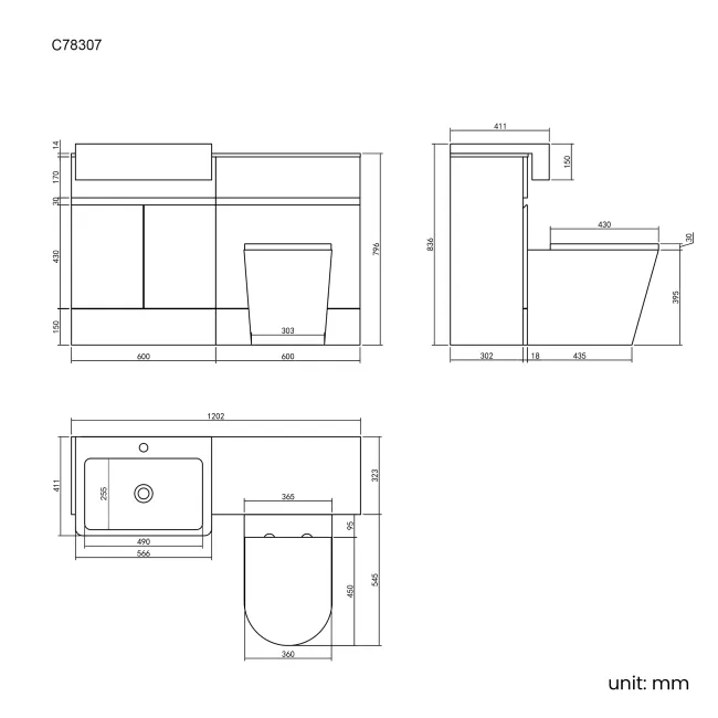 Foster Stone Grey Combination Vanity Basin with Marble Top & Boston Toilet 1200mm