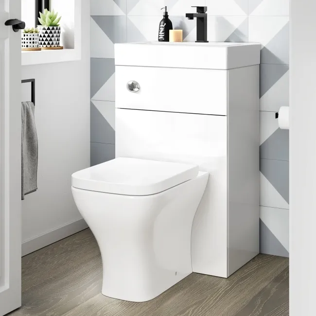 Ohio Gloss White 2-In-1 Combined Wash Basin & Atlanta Toilet 500mm