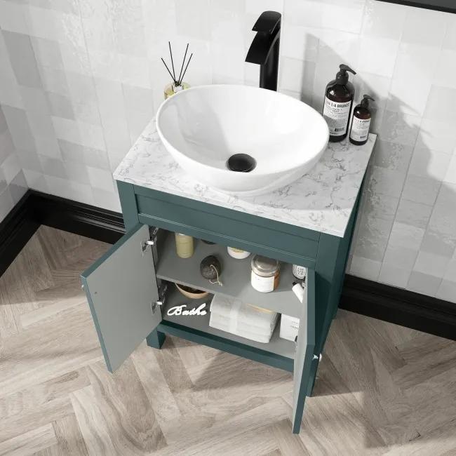 Bermuda Midnight Green Vanity with Marble Top & Oval Counter Top Basin 600mm
