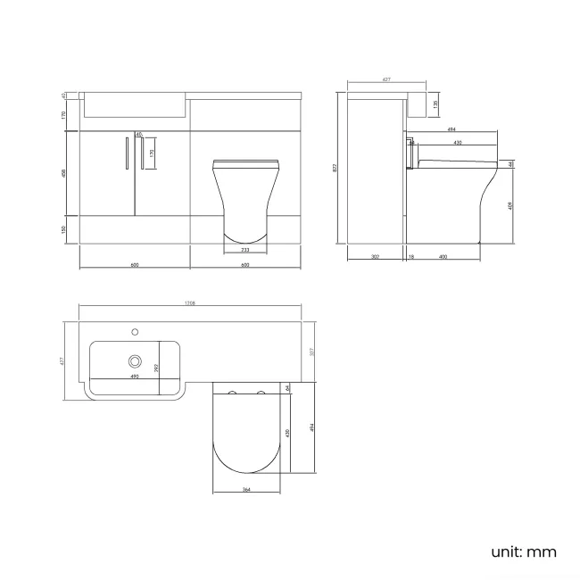 Harper Navy Blue Combination Vanity Basin and Tucson Toilet 1200mm - Black Accents - Left Handed