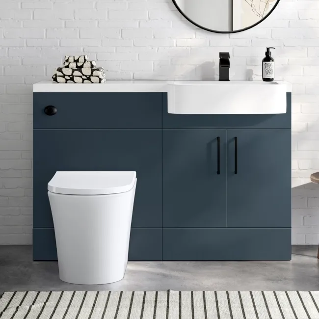 Harper Navy Blue Combination Vanity Basin and Tucson Toilet 1200mm - Black Accents - Right Handed