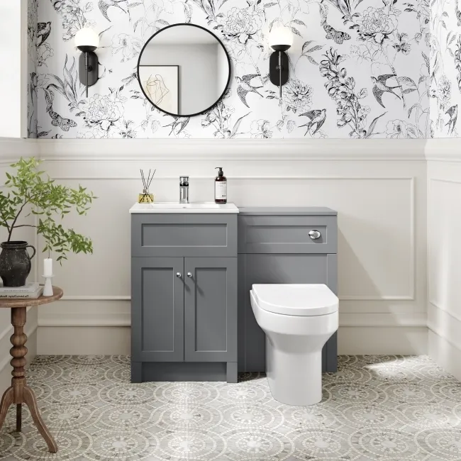 Milos Fog Grey Combination Vanity Basin and Denver Toilet 1000mm - Chrome Handles
