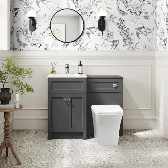 Milos Slate Grey Combination Vanity Basin and Houston Toilet 1000mm - Chrome Handles