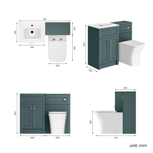 Milos Mystic Green Combination Vanity Basin and Houston Toilet 1000mm - Chrome Handles