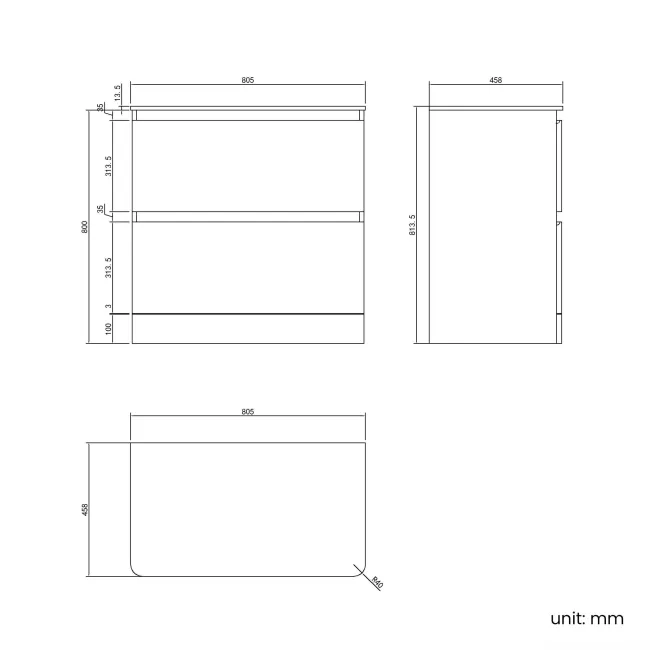 Corsica Gloss White Drawer Vanity with Marble Top 800mm - Excludes Counter Top Basin