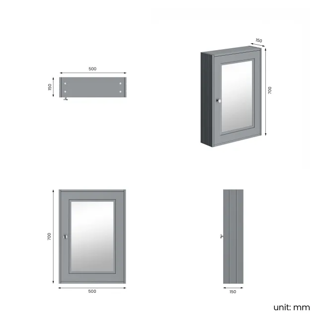 Dove Grey Mirror Cabinet 700x500mm