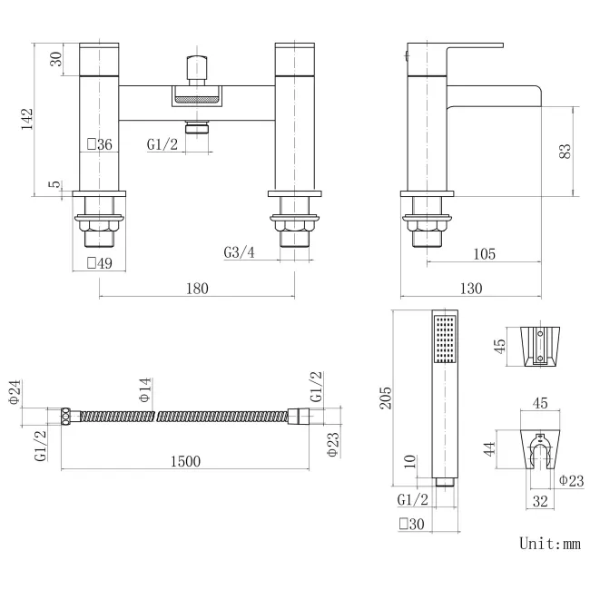 Avon Chrome Waterfall Basin & Shower Bath Mixer Tap Set