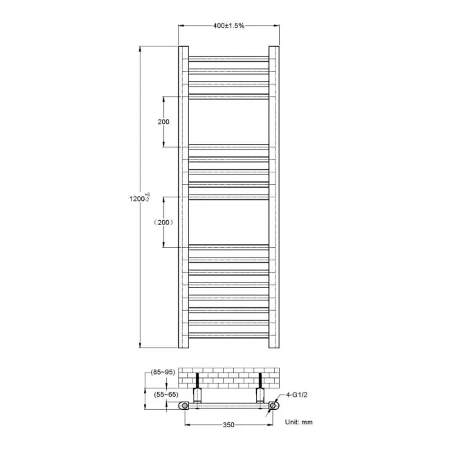 Barcelona Electric Chrome Straight Heated Towel Rail 1200x400mm