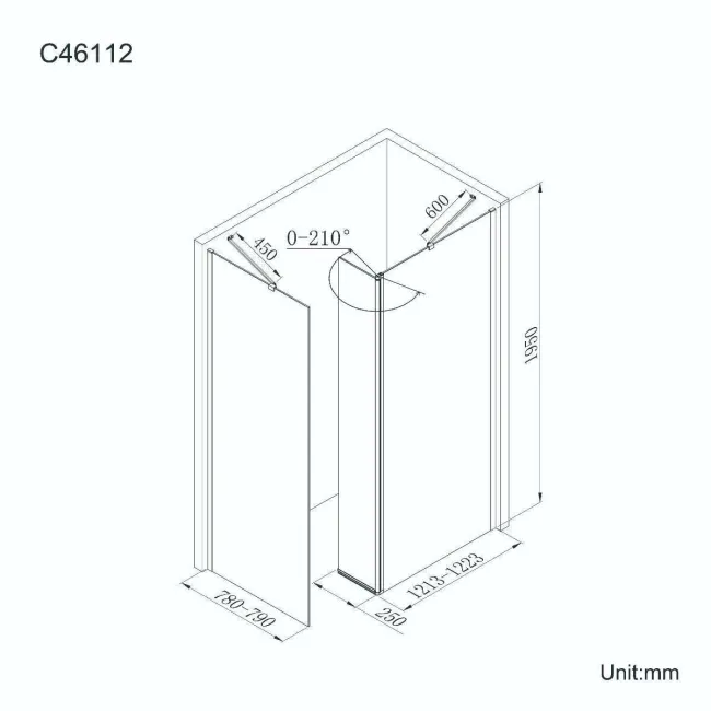 Copenhagen Easy Clean 8mm Walk In Shower Enclosure 1200mm & 800mm Glass with Pivotal Return Panel