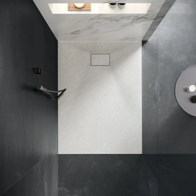 Berlin Rectangular Matt White Slate Effect SMC Composite Shower Tray 1200x900mm