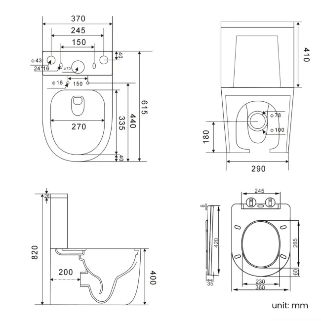Utah Rimless Close Coupled Toilet With Premium Soft Close Slim Seat