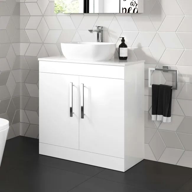 Avon Gloss White Vanity with Curved Counter Top Basin 800mm