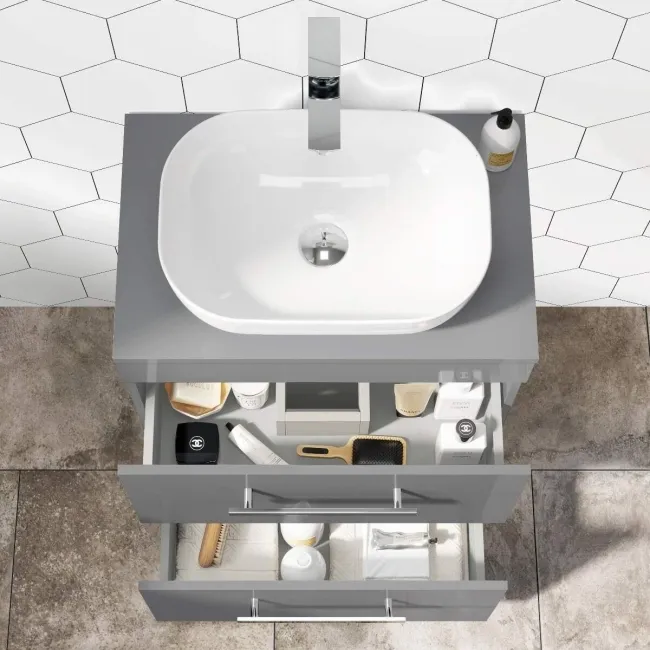 Avon Stone Grey Vanity Drawer with Curved Counter Top Basin 600mm
