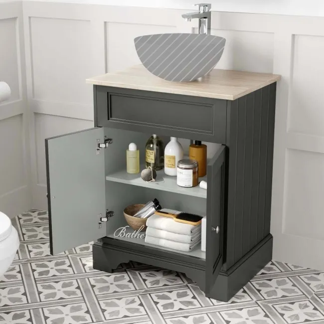 Lucia Graphite Grey Cabinet with Oak Effect Top 640mm - Excludes Counter Top Basin