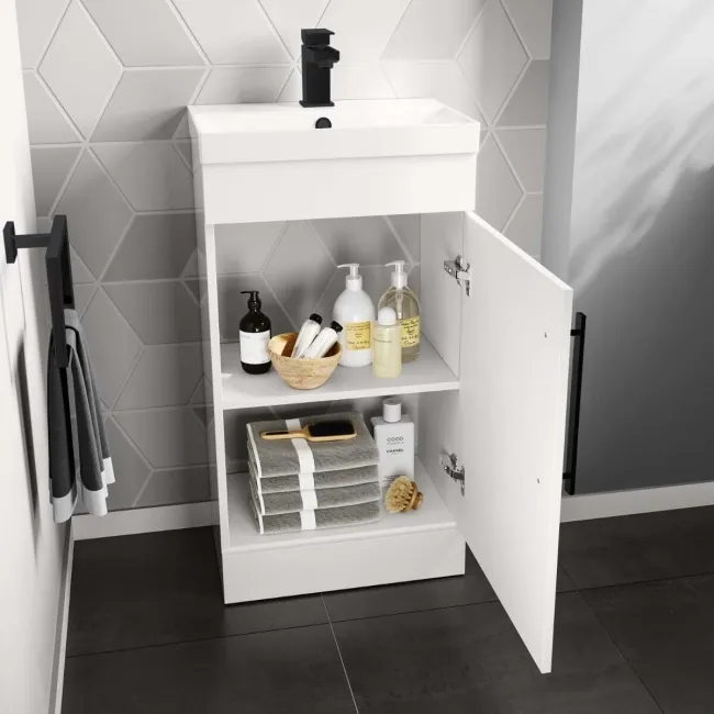 Avon Gloss White Basin Vanity 450mm - Black Accents