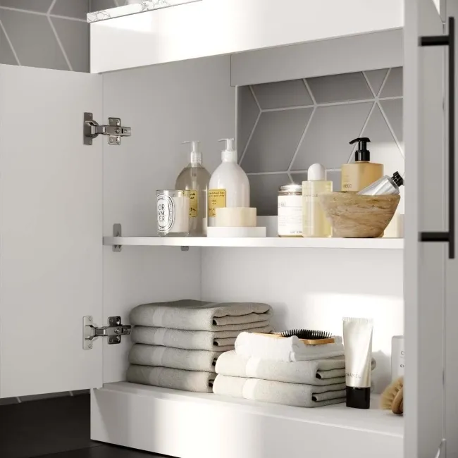 Avon Gloss White Vanity with Marble Top & Curved Counter Top Basin 800mm - Black Accents