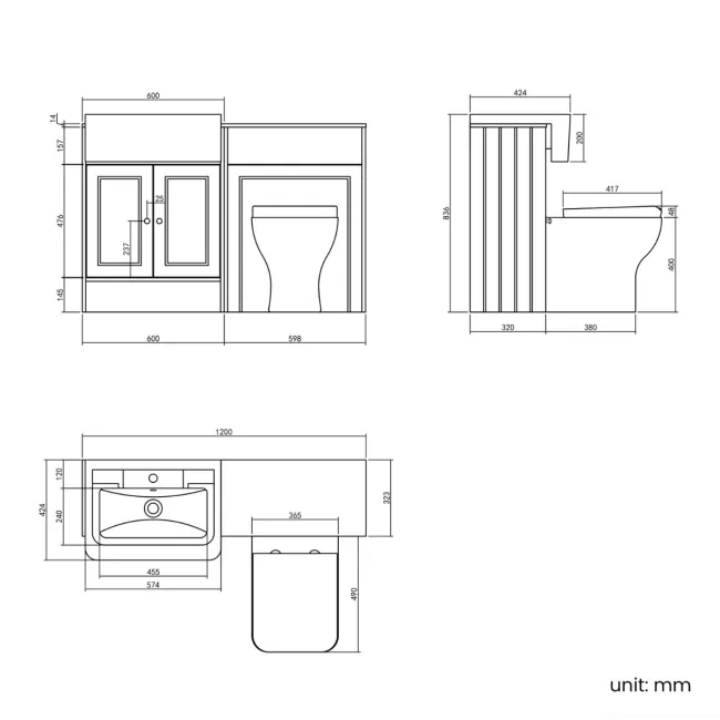 Monaco Graphite Grey Combination Vanity Traditional Basin with Marble Top & Atlanta Toilet 1200mm - Brushed Brass Accents