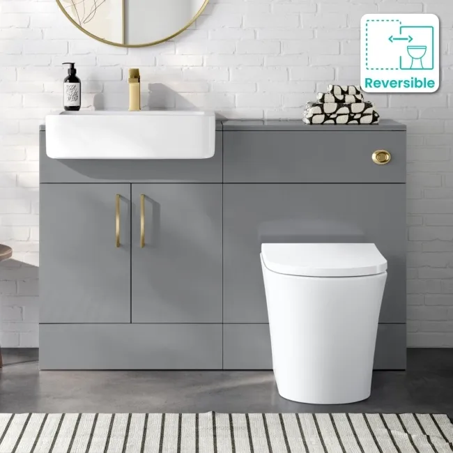 Harper Stone Grey Combination Vanity Basin and Tucson Toilet 1200mm - Brushed Brass Accents