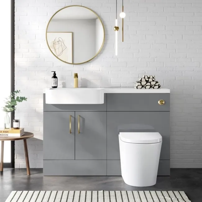 Harper Stone Grey Combination Vanity Basin and Boston Toilet 1200mm - Brushed Brass Accents - Left Handed