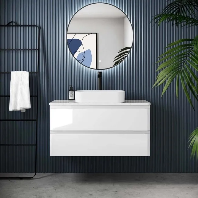 Corsica Gloss White Vanity Drawer with Marble Top & Marin Basin 1000mm