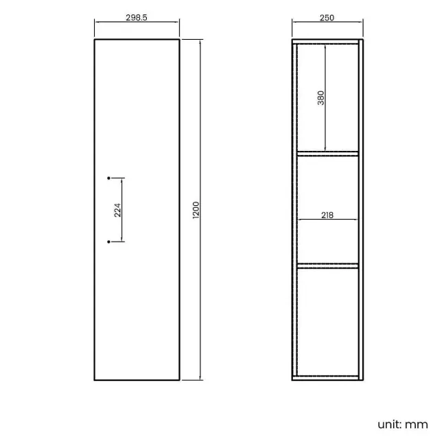 Avon Stone Grey Wall Hung Tall Cabinet Unit 1200x300mm