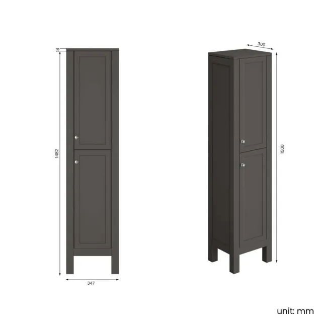 Bermuda Graphite Grey Floor Standing Tall Cabinet 1500x350mm