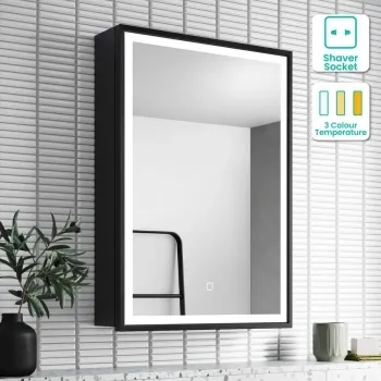 Mia Black Framed Illuminated LED Mirror Cabinet 710x500mm