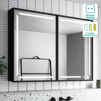 Mia Black Framed Illuminated LED Mirror Cabinet 710x1000mm