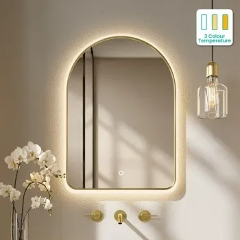 Cassie Brushed Brass Arched Backlit llluminated LED Mirror 700x500mm